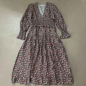 Doen Canterbury teal paisley Cecily Dress M floral ruffle ramie holiday midi